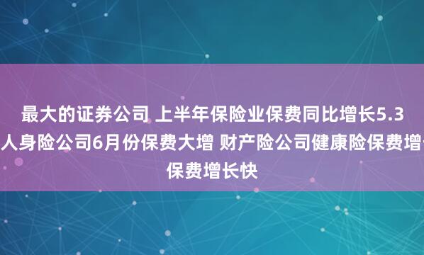 最大的证券公司 上半年保险业保费同比增长5.3%：人身险公司6月份保费大增 财产险公司健康险保费增长快